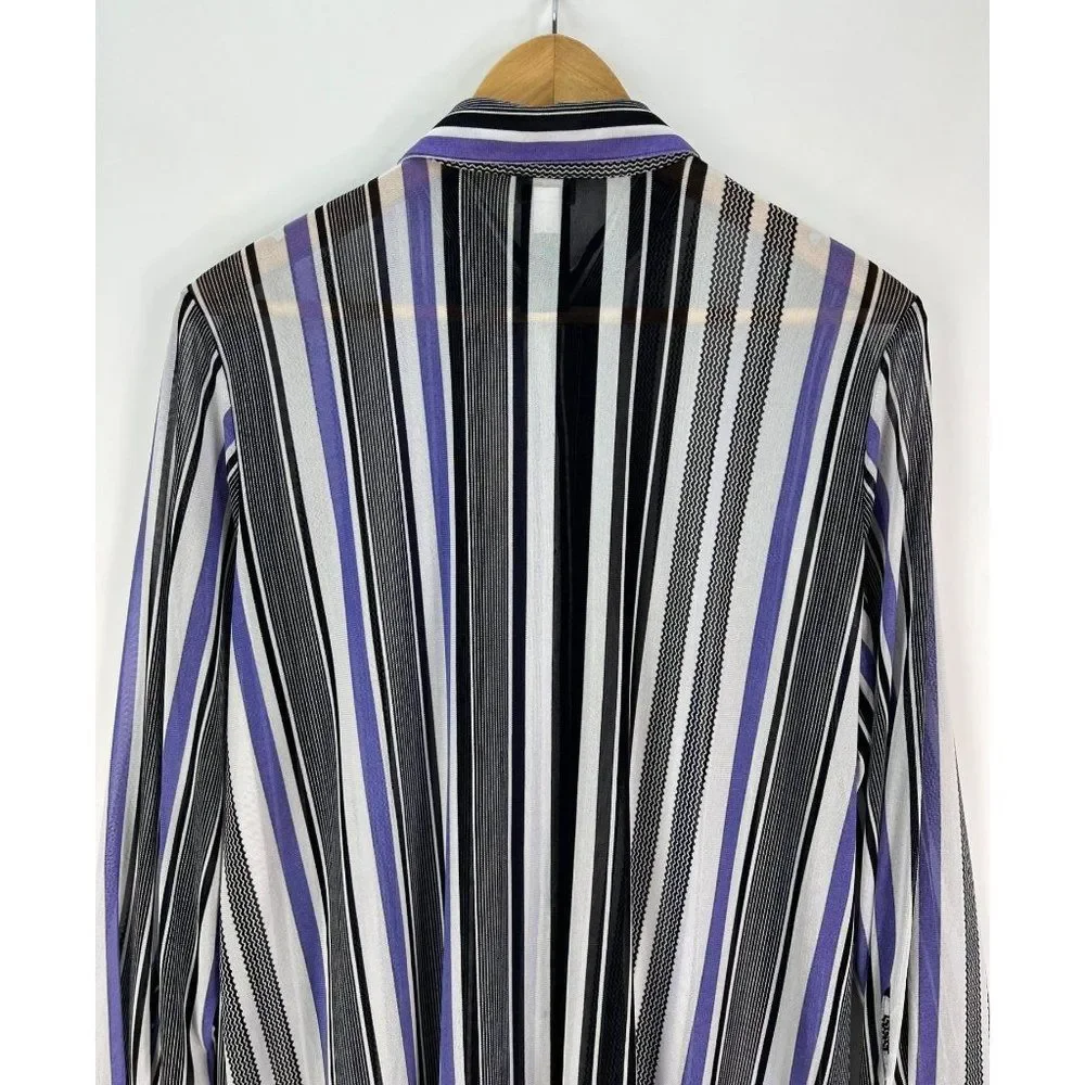 Chico's Travelers sz 2 P womens L Long sleeve semi sheer striped button up top - Picture 6 of 6